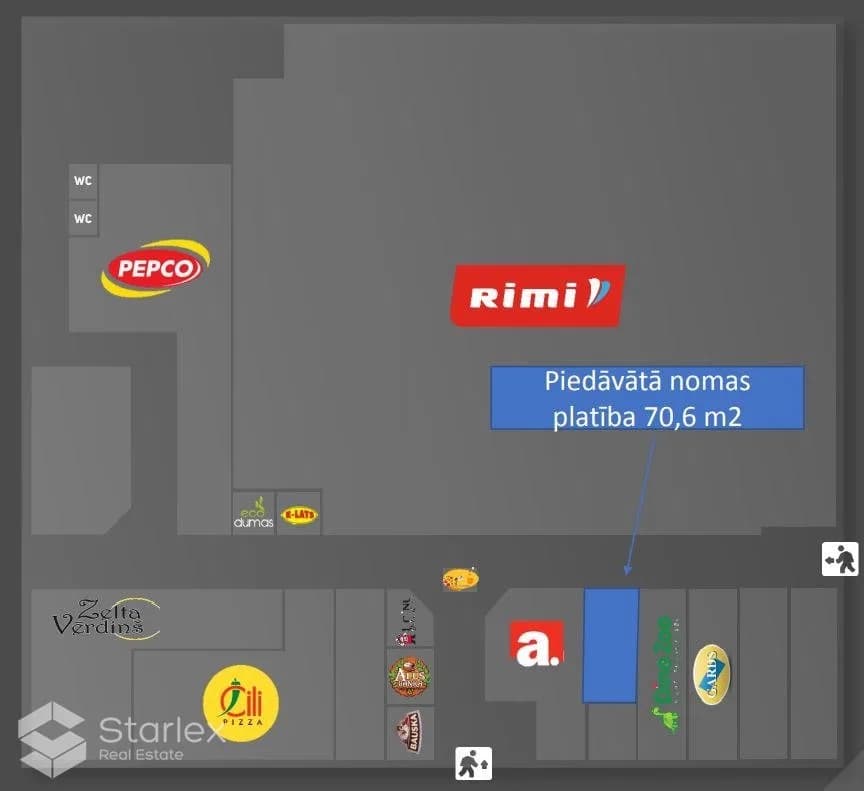 Izīrē 70,6 m2 tirdzniecības platību t/c “ZOOM”, Rīgā, Maskavas ielā 400, 1. stāvā 3